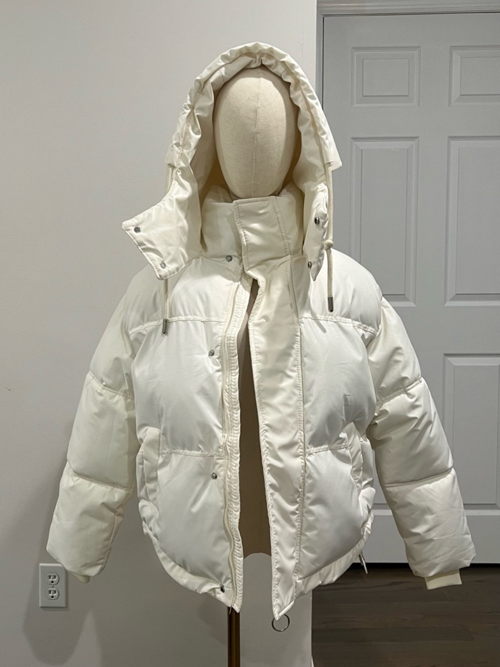 Cream Hooded Women's Puffer Jacket